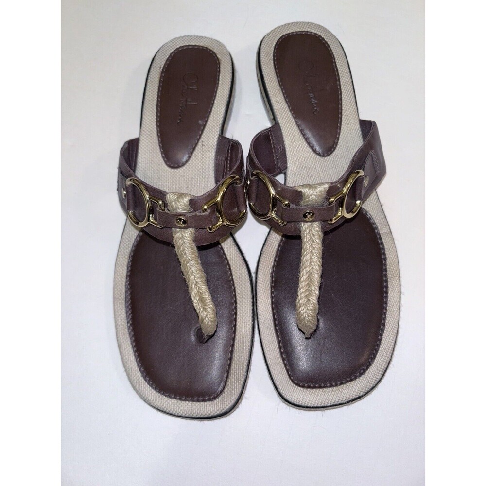 Cole Haan Horsebit Brown Leather Canvas Sandals Size 8.5B